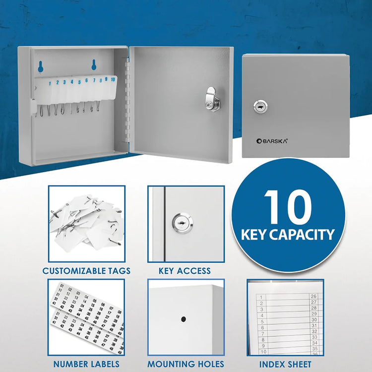 10 Capacity Fixed Position Key Cabinet with Key Lock, White Tags | CB13362