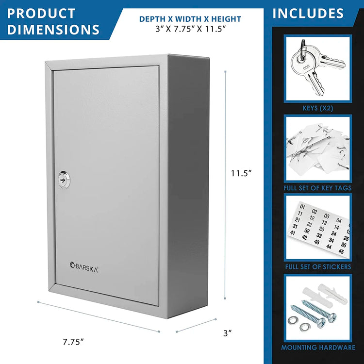 40 Capacity Fixed Position Key Cabinet with Key Lock, White Tags | CB13364