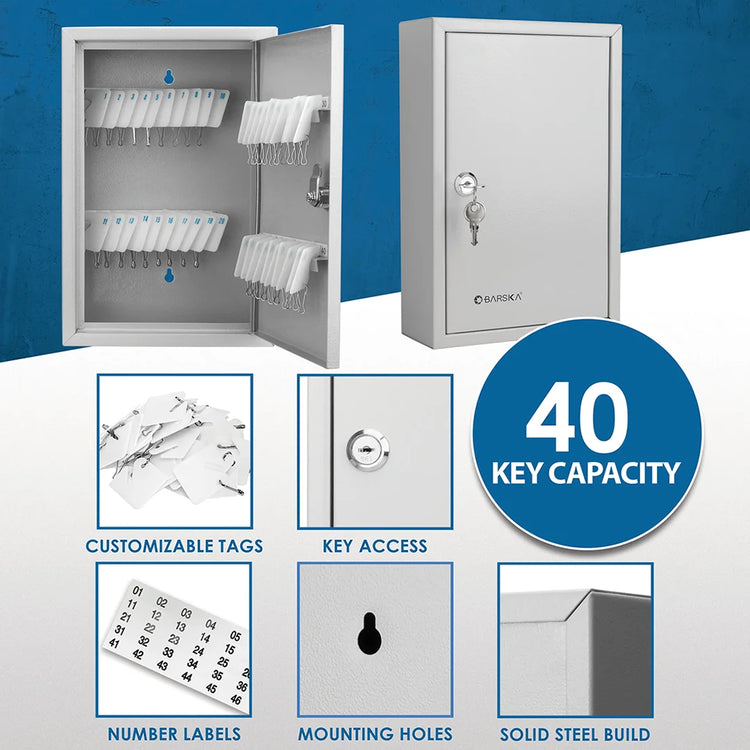 40 Capacity Fixed Position Key Cabinet with Key Lock, White Tags | CB13364