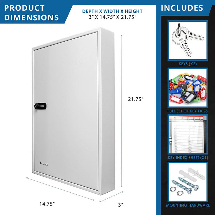 100 Capacity Adjustable Key Cabinet with Combination & Key Lock, Grey | CB13560