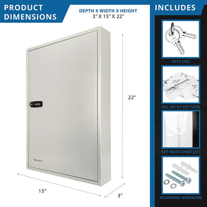 160 Capacity Fixed Position Key Cabinet with Combination & Key Lock, White Tags | CB13602