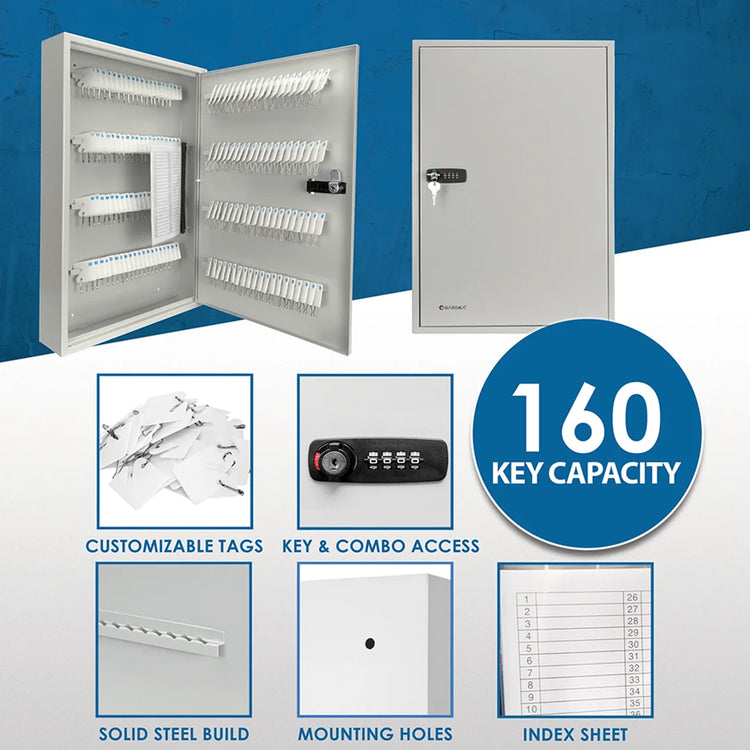 160 Capacity Fixed Position Key Cabinet with Combination & Key Lock, White Tags | CB13602