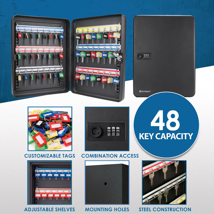 48 Capacity Adjustable Key Cabinet with Combination Lock, Black | CB13606