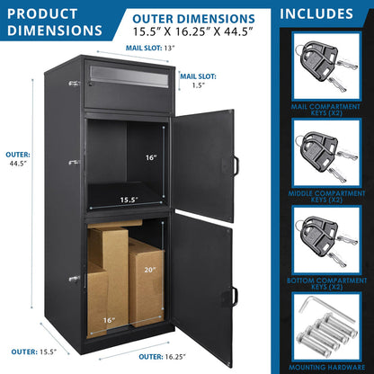 MPCB-100 Three Compartment Locking Mail and Parcel Box with Package Compartments | CB13610