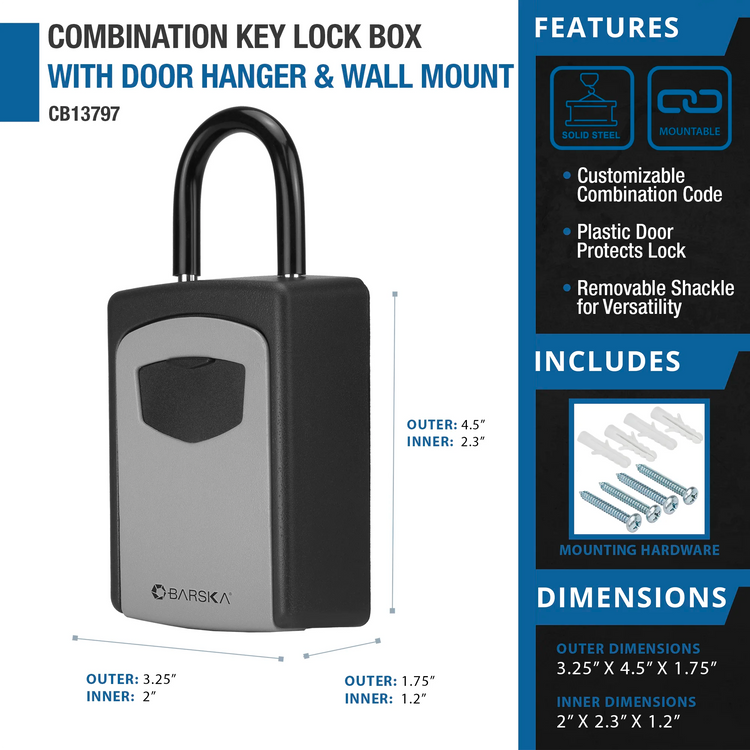 Combination Key Lock Box with Door Hanger and Wall Mount | CB13797